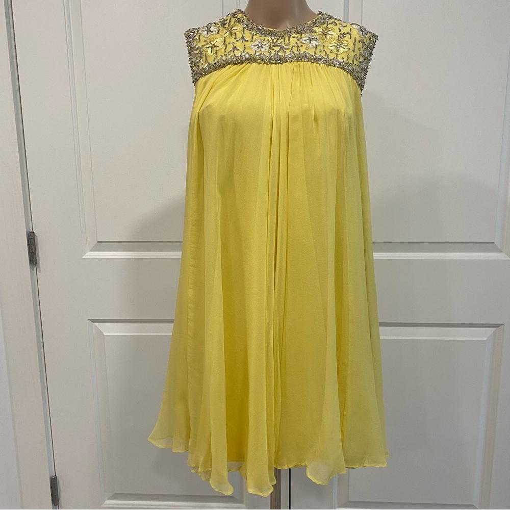 Pat Sandler 1960s Vintage Yellow Chiffon Minidress